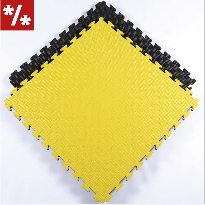 SET 10 Unità Puzzle Tatami Professionali 100x100x2 cm Nero e Giallo